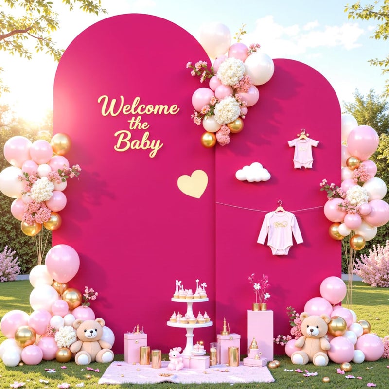 Suppromo Hot Pink Arch Cover 2 Set-7.2FT, 6FT Arch Backdrop Cover Spandex Fitted Wedding Arch Stand Covers for Bridal Shower Baby Shower Birthday Party Ceremony Banquet Photo Background Decorations - Image 4